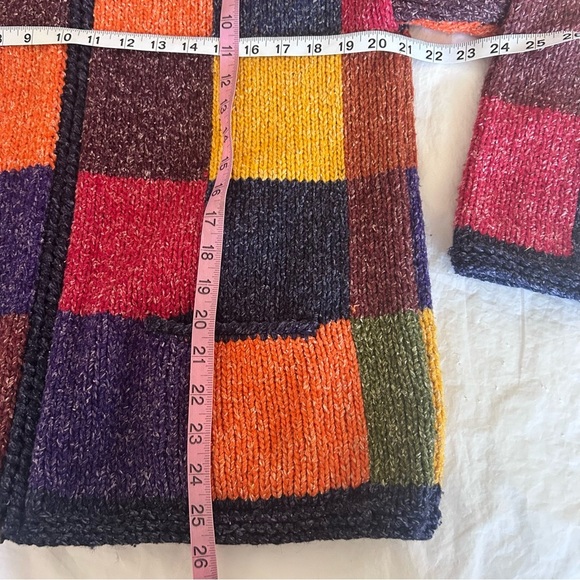 Invisible World Juneau Alaska Handknit Rainbow Patchwork Cotton Wool Zip Sweater - Picture 10 of 10